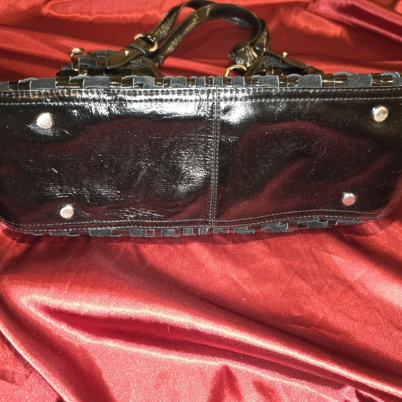 Cole Haan Black Genvieve Suede & Patent Medium Handbag - Picture 9 of 12